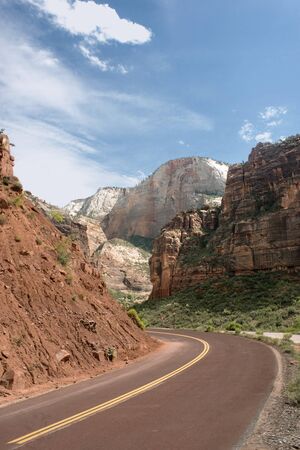 Scenic road through Zion National Park in Utah.の写真素材