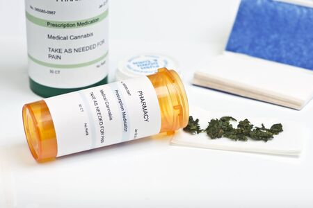 Medical marijuana prescription with prescription bottle, container and paper.の写真素材