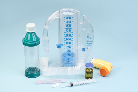 Respiratory care equipment with incentive spirometer and other supplies.