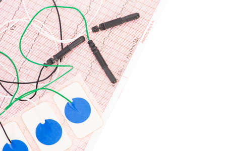 Electrocardiogram leads on electrocardiograph print out with copy space.