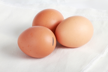 three eggs on white backgroundの写真素材