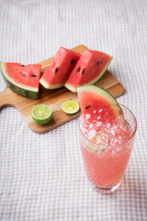 Watermelon drink in glasses with slices of watermelonの写真素材