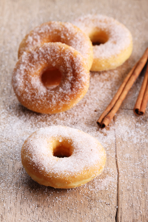Sweet pieces of sugar doughnuts with cinnamonの写真素材