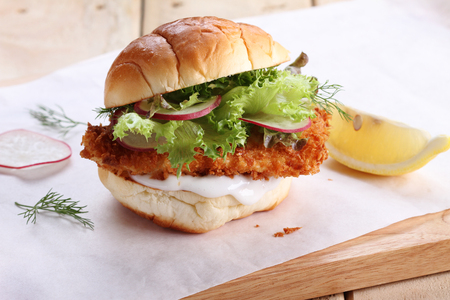 healthy crispy fish burgerの写真素材