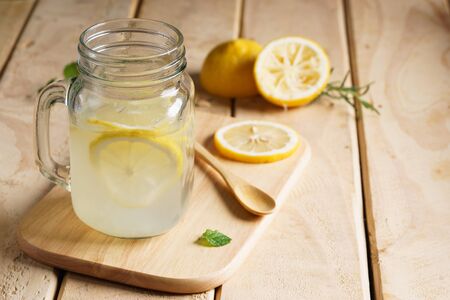 lemonade with fresh lemon and mintの写真素材
