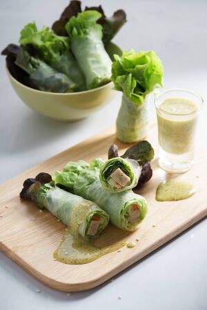 fresh vegetable rolls with white pork sausageの写真素材