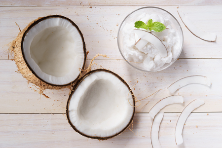 Homemade Organic Coconut Ice Cream with Mintの写真素材