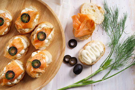 Smoked Salmon and Cream Cheese Canapésの写真素材