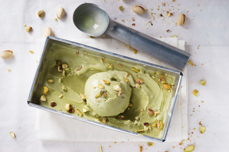 pistachio ice cream in tray