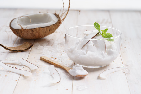 Homemade Organic Coconut Ice Cream with Mintの写真素材