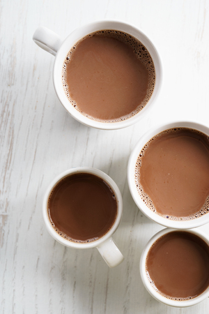 hot chocolate drinks in white cup, top viewの写真素材