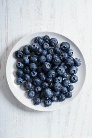 blueberry ,blueberries, on white plate. top viewの写真素材