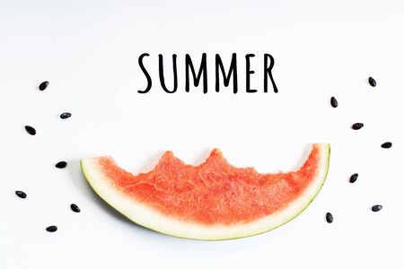 Fresh watermelon slices on white background, top viewの写真素材