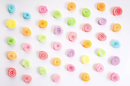 colorful jelly sugar candies on white background, top viewの写真素材