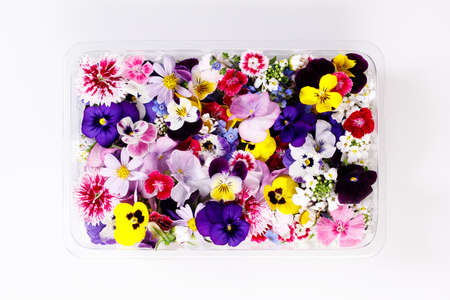 Colorful edible Flowers,healthy organic food concept. Closeup.の写真素材