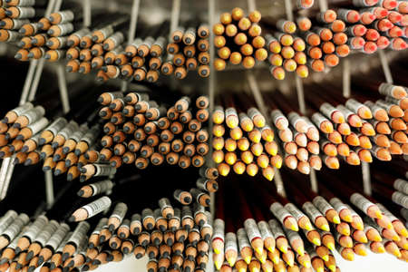 Showcase with multi-colored pencils, closeup.の写真素材