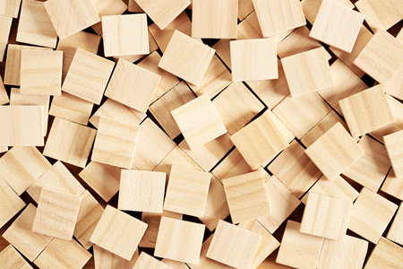 Empty wood blocks background, Top view.の写真素材