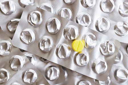 Background of pills and blisters. Healthcare, pharmacy and medicine concept.の写真素材
