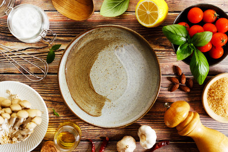 Food ingredients on the table with copy space. Top view. Food background concept.の写真素材