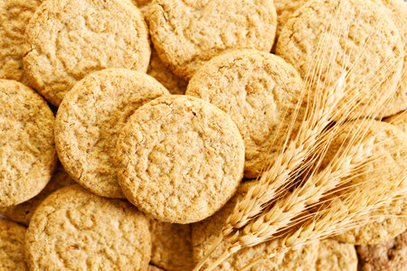 Homemade oatmeal cookies. Healthy food. Closeup oatmeal biscuits.の写真素材