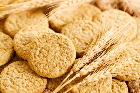 Homemade oatmeal cookies. Healthy food. Closeup oatmeal biscuits.の写真素材