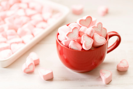 Red and pink candy hearts background. Valentines day and love concept.の写真素材