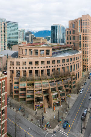 Vancouver, Canada - January 28, 2017: Vancouver city skyline with the public library in the foregroundのeditorial素材