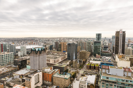 Vancouver, Canada - January 28, 2017: Vancouver city as seen from Vancouver Lookout with sports stadium and highrise buildingsのeditorial素材