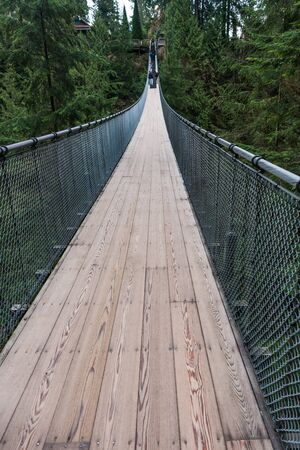 Tourists on the Capilano Suspension Bridge, Vancouver, Canadaの写真素材