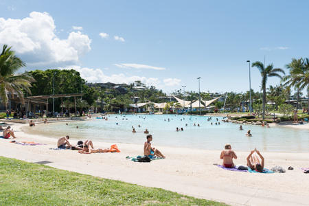 Airlie Beach, Australia November 5, 2017: Tourists and locals enjoy the Airlie Beach Lagoon on a warm summer dayのeditorial素材