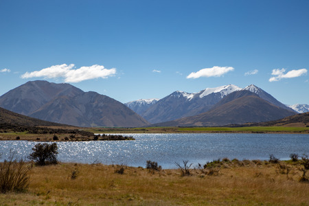 Lake Georgina is a small lake in the high country of New Zealand suitable for fishingの写真素材