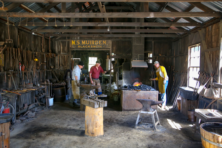 Duntroon, Waitaki Valley, New Zealand - October 24 2018: Nicol's Blacksmith shop is a successfully run community tourist attraction in the small townのeditorial素材