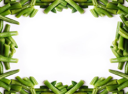 Green beans isolated on a white background.Frozen vegetable for cooking green beansの写真素材
