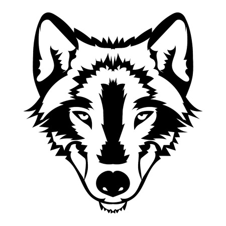 Vector illustration of wolf face black and white tattoo