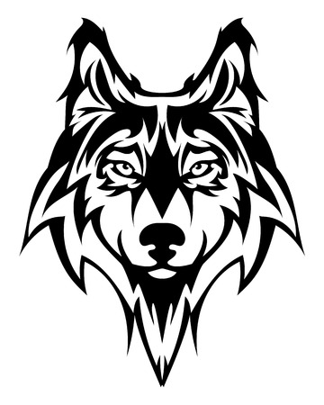 Beautiful wolf tattoo.Vector wolf's head as a design element on isolated backgroundのイラスト素材