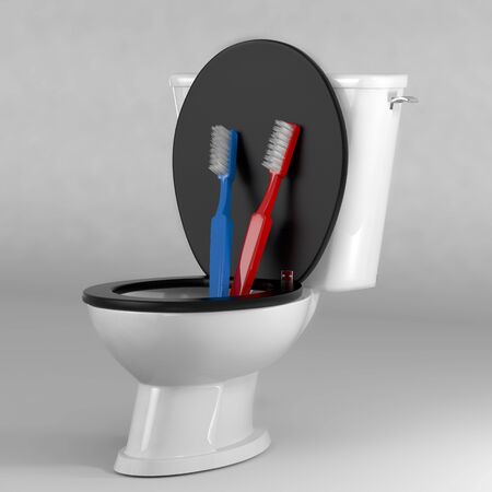 Toothbrushes in bathroomの写真素材