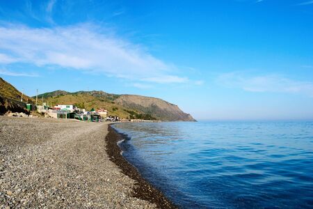 pebble beach in the village Morskoye on the Black Sea in Crimea