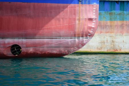 prow of a ship showing water depth markingsの写真素材