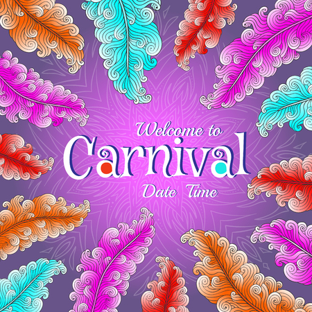 Carnival poster with colorful feathers.のイラスト素材