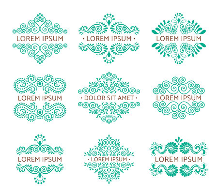 Elegant retro flourish set. Ornamental vintage logo design. Baroque style ornaments.のイラスト素材