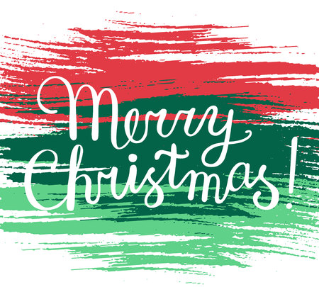 Merry Christmas lettering inscription on the colorful hand paint backdrop.のイラスト素材