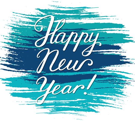 Happy New Year lettering inscription on the colorful hand paint backdrop.のイラスト素材