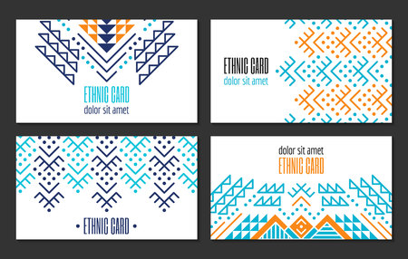 Aztec style colorful business card set. American indian ornamental pattern design. Ornate blank with ethnic motifs. Tribal decorative template. EPS 10 vector concept.のイラスト素材
