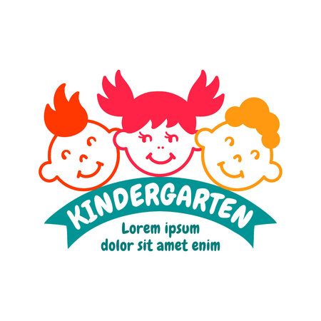 Kindergarten bright colorful logo concept. Flat design logotype. EPS 10 vector template. Isolated on white.のイラスト素材
