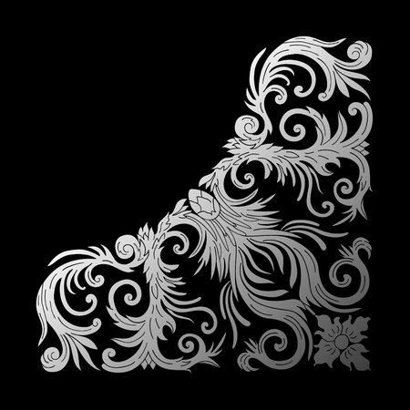 Baroque style ornament design. Retro ornamental gradient silver metallic background. Baguette frame corner. Vintage decorative pattern. EPS 10 vector illustration.のイラスト素材