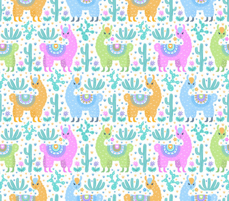 Seamless vector ornamental fashion design pattern. Cute animalistic, floristic hand drawn doodle graphic trendy background for textile print, wallpaper, wrapping paper. EPS 10 colorful illustrationのイラスト素材