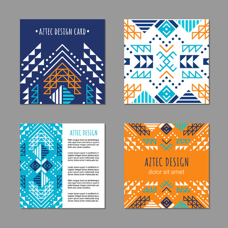 Aztec colorful square card template. American indian design. Tribal decorative pattern. Ethnic ornate background. Vintage style flyer. EPS 10 vector brochure set.のイラスト素材