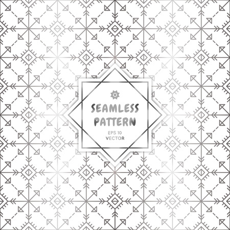 Gradient silver white seamless aztec pattern. Arrow geometric occult cosmic line art signs for fabric prints, surface textures, cloth design, wrapping paper. EPS10 vector backdrop.のイラスト素材
