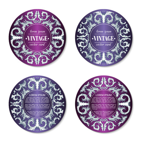 French baroque elegant ornate round visiting cards. Luxurious fashionable ornamental flyer design. Vintage fancy ornament decoration. Pathetic retro embellishment. Circle vector brochure templateのイラスト素材