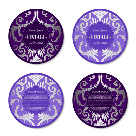 French baroque elegant ornate round visiting cards. Luxurious fashionable ornamental flyer design. Vintage fancy ornament decoration. Pathetic retro embellishment. Circle vector brochure templateのイラスト素材